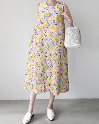 Calico Sleeveless Round Neck Print Dress